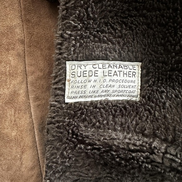 Vintage 70s Jacket Mens 38 Suede Leather Sherpa Lined Shawl Marlboro Coat - Picture 8 of 16